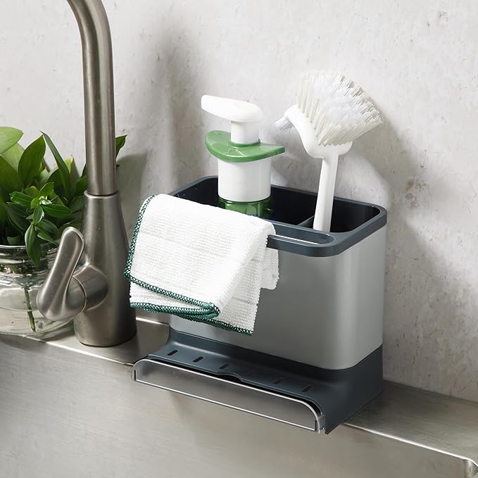 Gibson Home Ledgebrook Sink Caddy with Metal Panel, Metal Sponge Holder for Kitchen Sink, Countertop Organizer and Storage Essentials with Drain Board