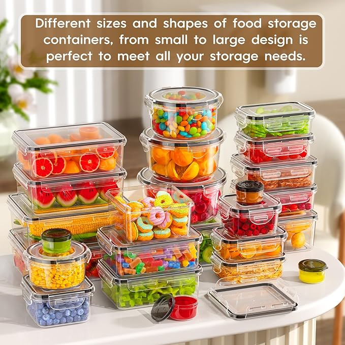 70 PCS Food Storage Containers with Lids Airtight (35 Containers & 35 Lids), 100% Leak Proof Meal Prep Container for Kitchen, BPA-Free Plastic(Polypropylene5), Microwave/Dishwasher Safe, Labels & Pen