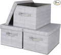 WUIKE Storage Bins with Lids, Collapsible Stackable Storage Bins with Handles, Clothing Storage Containers for Closet, Fabric Shelf Baskets, Large, Light Gray/Slub Gray, 3-Pack