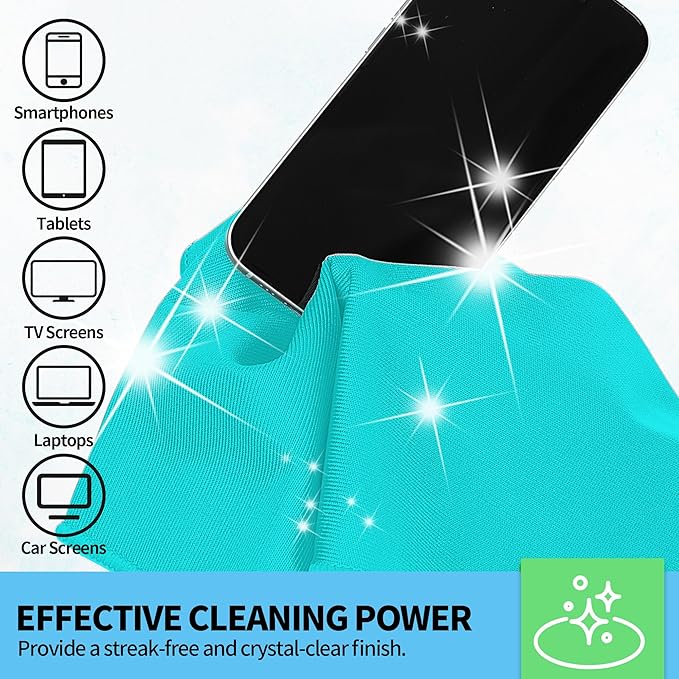 HOMERHYME Microfiber Cleaning Cloth, 12 Pack Window Glasses Cleaning Cloth, Reusable Lint-Free Streak Free Polishing Cloth Wipes for Stainless Steel, Eyeglass, Mirror, Screen & Lense, Turquoise