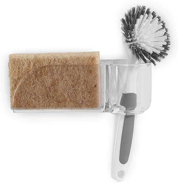 Spectrum 10950 Royo Suction Sink Sponge Center & Scrub Brush Holder, For Organization of Kitchen Tools and Storage, Clear