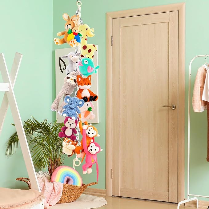 3PCS Hanging Stuffed Animal Storage - Boho Stuffed Animal Hammock Corner for Room Decor, Macrame Stuff Animal Organizer with 60 Metal Clips for Plushies Storage