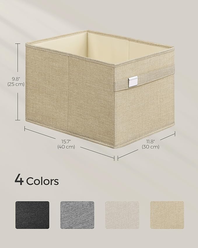 SONGMICS Storage Baskets, Set of 4 Extra Large Storage Bins for Organizing, 30L, 15.7 x 11.8 x 9.8 Inches, Fabric Storage Cubes for Shelves, Easy to Clean, Foldable, 2 Handles, Sand Beige UROB240Y04