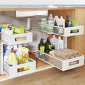 2 Packs 17IN Depth Under Sink Organizer, 2-Tier Pull Out Cabinet Organizer With Smooth Circular Rail, Large Capacity Metal Mesh Sliding Drawers For Bathroom& Kitchen Storage,Height Adjustable –White