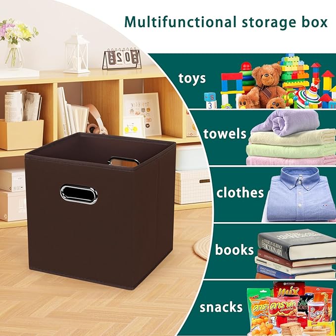Black Foldable Storage Cubes Bins, Fabric Storage Box Cubes Organizer Baskets with Dual Handles for Home Organizer,Set of 6,(Coffee)