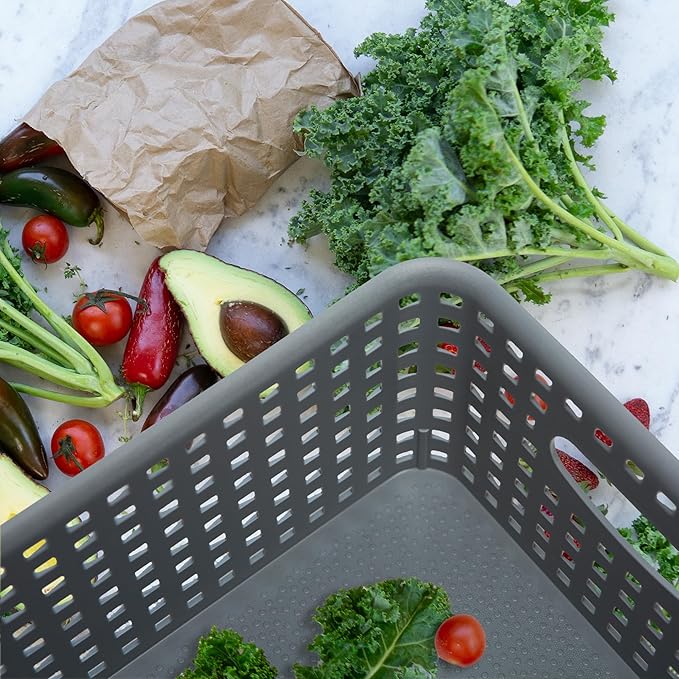 Grey Plastic Woven Storage Basket, 6-Pack Weave Gray Basket Organizer for Kitchen Office Bathroom