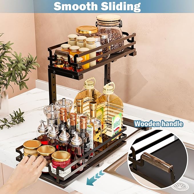 BXINREDA Under Sink Organizer, 2 Tier Slide Out Storage for Bathroom Kitchen (2 Pack)