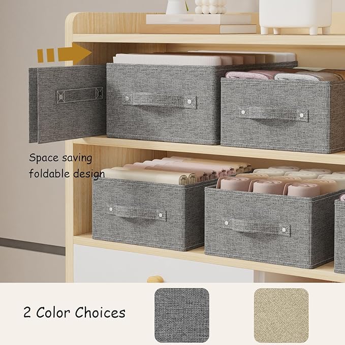 Collapsible Storage Boxes Bins, Fabric Laundry Baskets, Cube Organizer Bins for Organizing Home, Office and Closet, Grey, 3 Pack, 16.1x9.8x6.4in