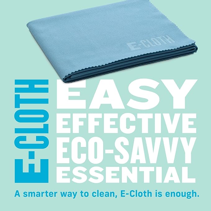 E-Cloth Glass & Polishing Cloth - Microfiber Cleaning Towel Cloth for Windows, Cars, Mirrors, Eyeglasses, & More, Streak Free Clean, Reusable & Machine Washable - Alaskan Blue (4 Pack)