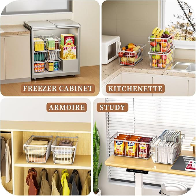 Enhanced Leak-Proof Bottom - Freezer Organizer Bins ，8 Pack Stackable Deep Freezer Organizer Bins for 7 Cu.FT Small Chest Freezer，organization and storage，pantry organizers（white）