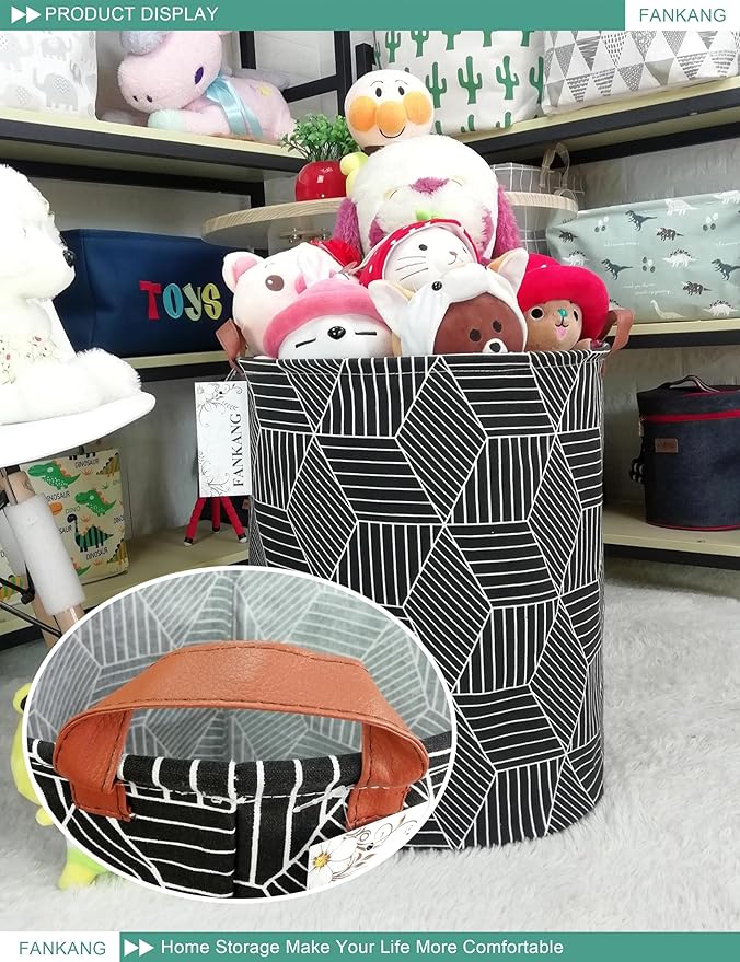 FANKANG Storage Basket, Nursery Hamper Canvas Laundry Basket Foldable with Waterproof PE Coating Large Storage Baskets for Kids Boys and Girls, Office, Bedroom, Clothes,Toys（Black Magic cube）