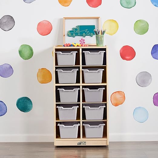 ECR4Kids Scoop Front Storage Bins, Multipurpose Organization, Light Grey, 10-Piece