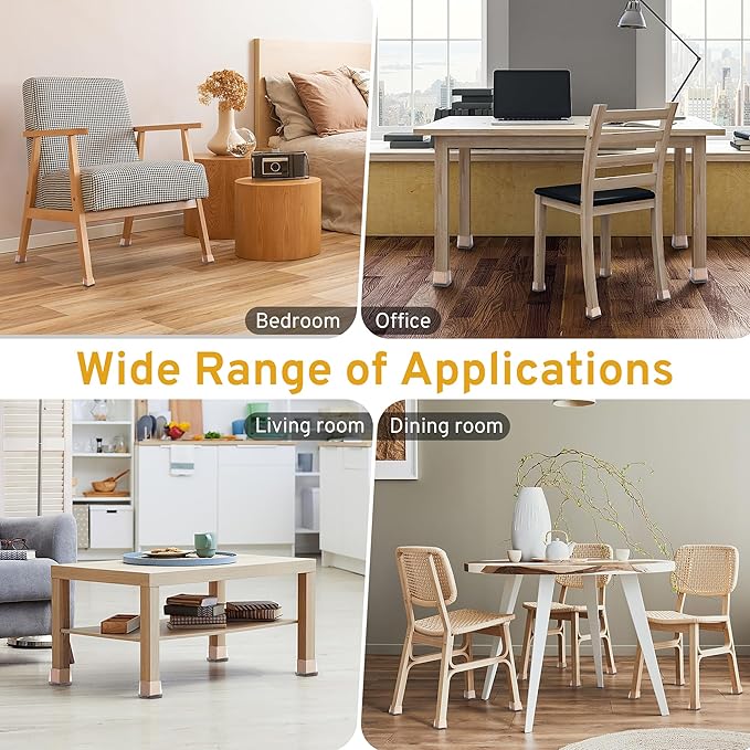 24PCS Extra Small Chair Leg Floor Protectors, Furniture Sliders, Chair Leg Protectors for Hardwood Floors, Non-Slip Felt Furniture Pads, Square Silicone Cap Covers to Protect Floors(Fit 0.5" - 0.75")