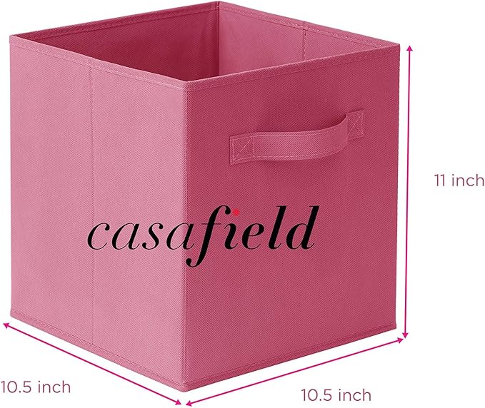 Casafield Set of 6 Collapsible Fabric Cube Storage Bins, Hot Pink - 11" Foldable Cloth Baskets for Shelves, Cubby Organizers & More