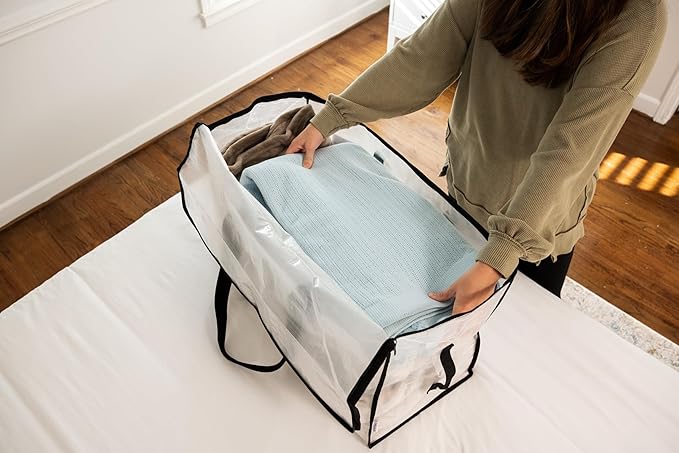 ClearSpace Heavy Duty Moving Bags or Storage Bags – Clear Storage Bins with Lids, Large Moving Boxes with Backpack Straps & Zippers,– Packing Box & Moving Supplies for College Dorm, 3 Pack