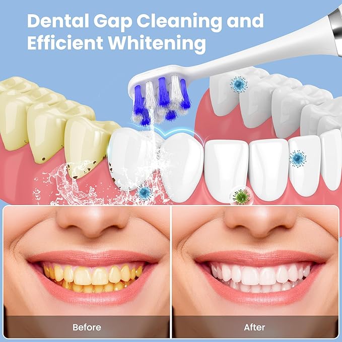Electric Toothbrush with Water flosser, 2 in 1 Teeth Cleaning Kit, Toothbrush and Water flosser Combo, 25-Day Battery, Travel Toothbrush with Water Bottle(White)