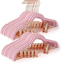 HOUSE DAY Velvet Skirt Hangers 24 Pack, Non Slip Pants Hangers with Rose Gold Clips, Ultra Thin Velvet Hanger Space Saving, Heavy-Duty Clothes Hanger for Trouser, Jeans, Dresses, Coats (Pink)