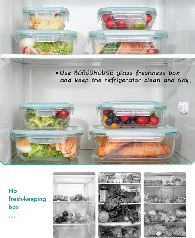 6-Piece Borosilicate Glass Food Storage Containers Set with Airtight Lids - Oven, Microwave & Freezer Safe, Leak-Proof, BPA-Free - Baking, Meal Prep & Gift Ready