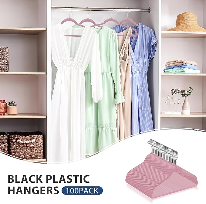 SUPER DEAL Velvet Hangers 100 Pack, Premium Clothes Hanger Slim Non-Slip Notched for Suit Coat Pants Dress, 360 Degree Swivel Space Saving Heavy Duty for Closet, Pink