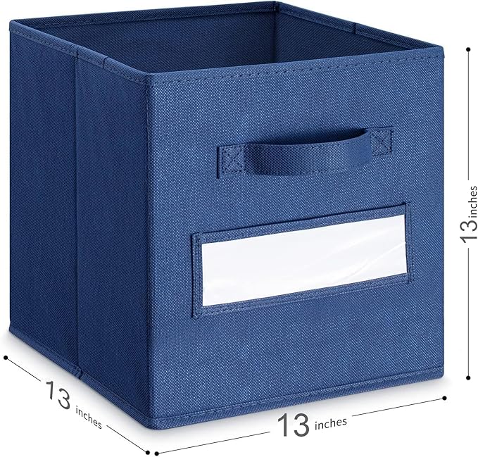 artsdi 13x13x13 storage cube bins (Set of 10) Fabric storage cubes with 10 Labels Window Cards & a Pen, storage cubes 13x13, Collapsible 13 inch cube storage bins, Cubby Organizer Boxes, Navy Blue