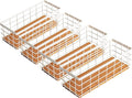 TIEYIPIN Small Metal Wire Storage Basket, Detachable Wood Base Storage Organizer Bin Basket for Kitchen Cabinets, Bathroom, Pantry, Garage, Laundry Room (Cream White, 4 Pack)