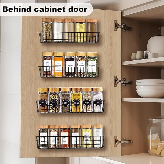 Spice Rack Organizer Wall Mount, 2 Pack Black Seasoning Rack Wire Storage Baskets for Wall or Cabinet Door in Kitchen and RV | Seasoning Rack, Kitchen, RV
