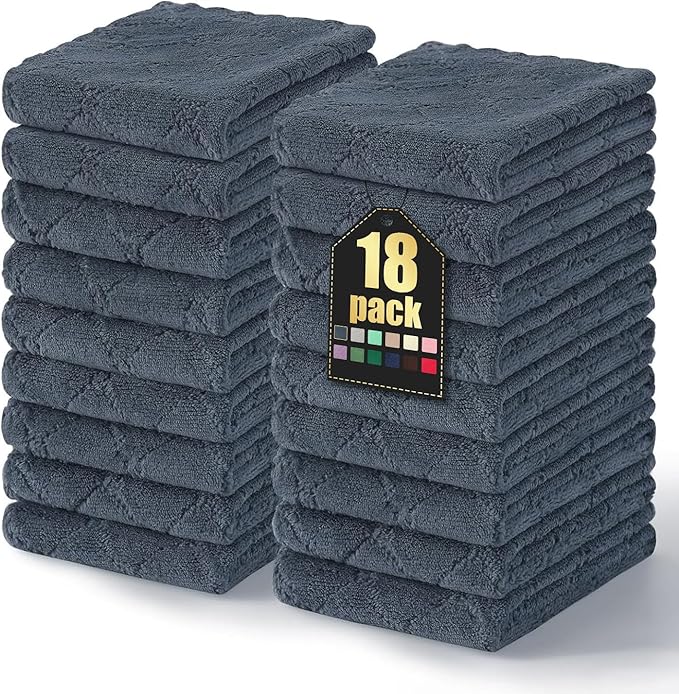 Homaxy 18 Pack Dish Towels for Kitchen (10 x 20 Inches, Dark Grey), Super Soft and Absorbent Coral Velvet Dish Cloths for Washing Dishes, Nonstick Oil Fast Drying Microfiber Cleaning Cloth