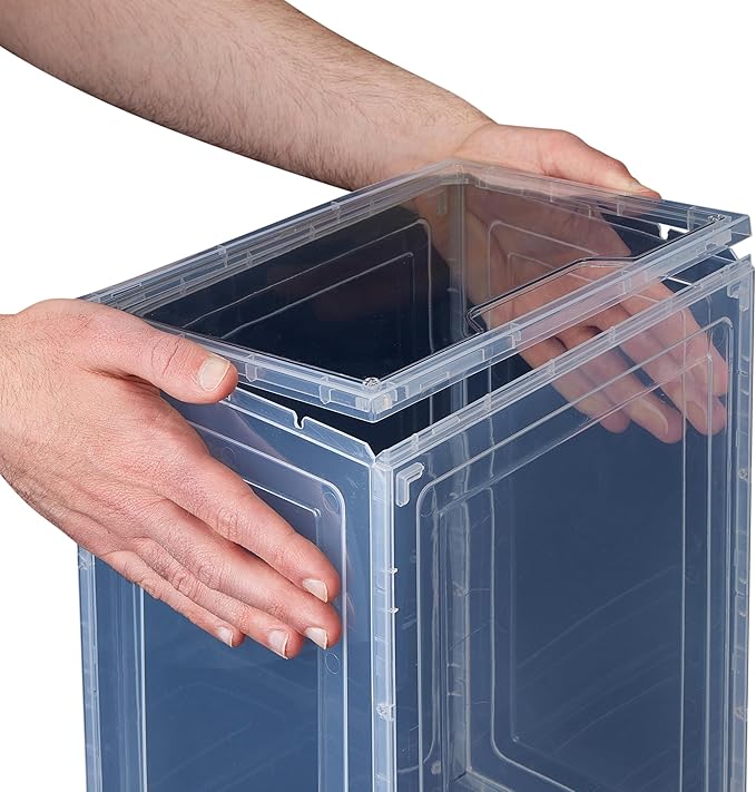 Simplify Shoe Storage Boxes 6 Pack | Easy Assembly | Stackable | Great for Shoe Collectors | Home Organization | Storage | Lightweight | Plastic | Dimensions 13.9" L x 9.8" W x 7" H | Clear/White |