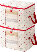 Chaos Cleared Canvas Storage Bags Designer Organizer 2 Pack – Seasonal Storage for Sweaters, Blankets, Linens & Garments – Foldable Design with Zip & Window, Moth-Proof Space Saver, Strawberry Print