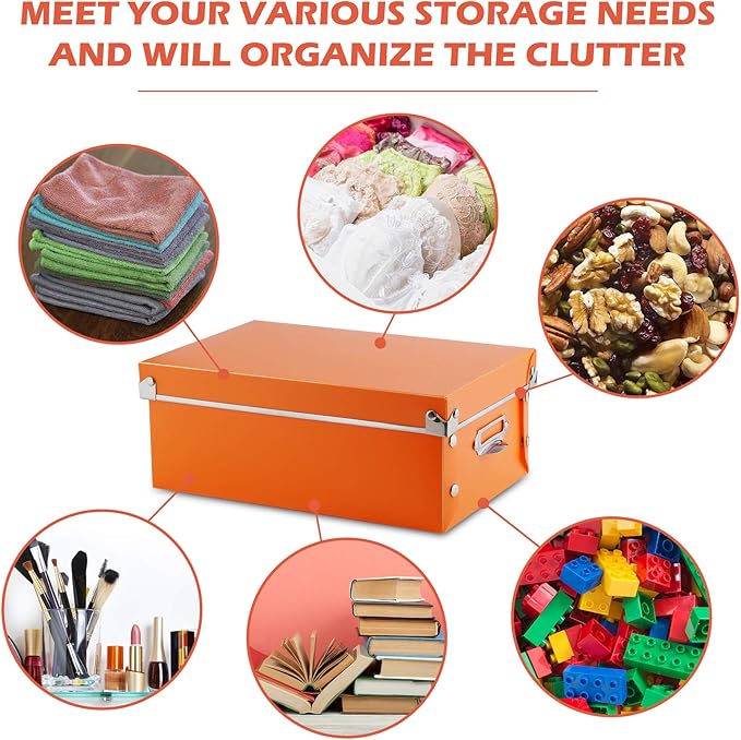 SEEKIND photo boxes storage, storage boxes with lids and Handles, 3 in 1 Set, Multiple Size(Small/Medium/Large) Plastic Box for Photos, tax papers, Cosmetic, Socks, Snacks, Etc(Orange)
