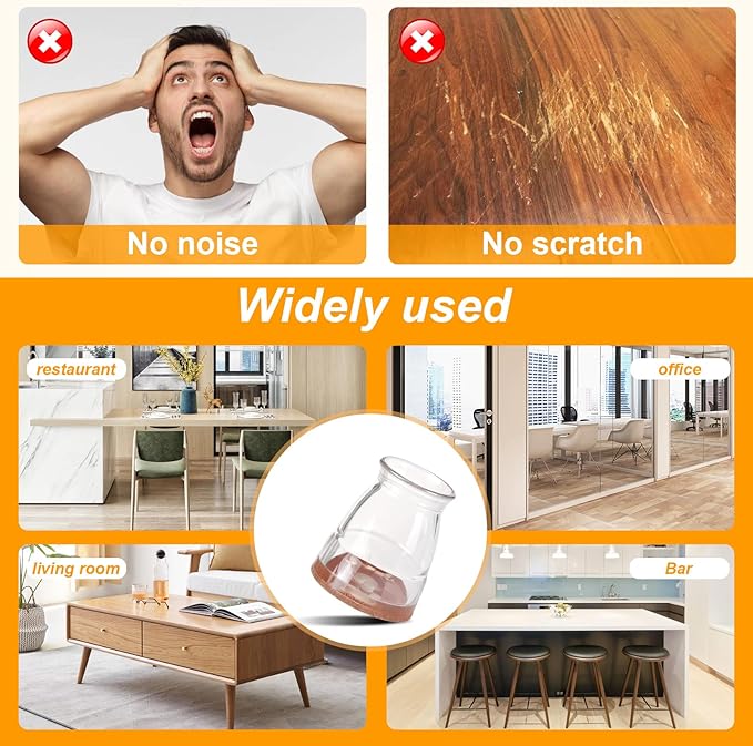 CHUNZEXI 24 Pack Extra Small Chair Leg Floor Protectors for Hardwood Floors, Silicone Felt Covers Pads Caps, Protect Wood Furniture Feet Floors Noise Reduce and Scratch (Universal X-Small & Clear)