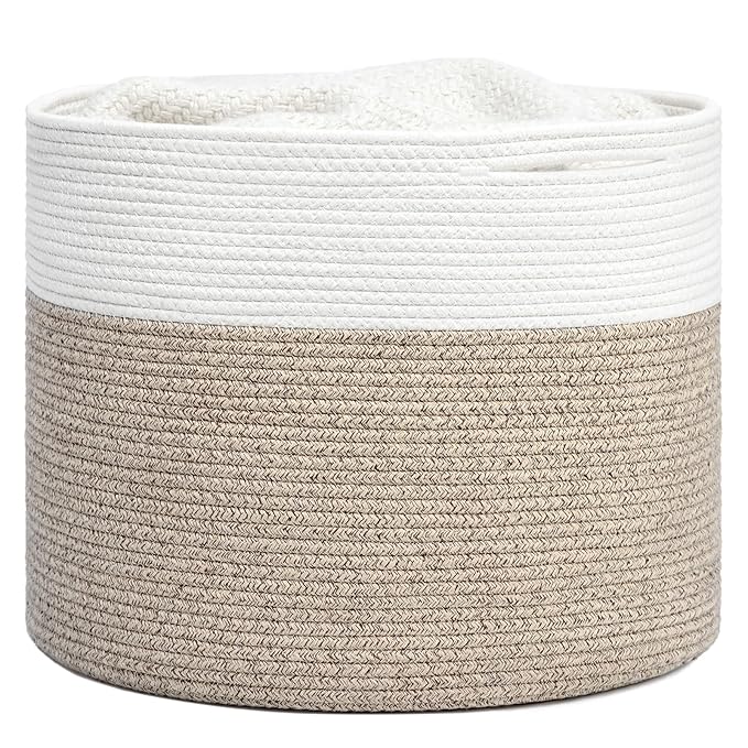 Goodpick Woven Rope Basket 15.8 x 13.8 inches, Toy Storage for Organizing, Blanket Basket Living Room, Toy Bin for Playroom, Light Brown