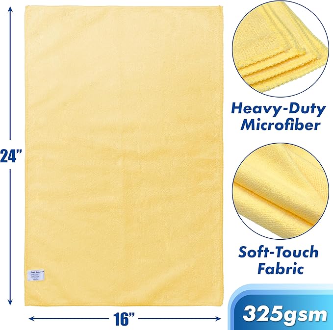 Simple Houseware 9-Pack Microfiber Cleaning Towels, Heavy-Duty & Reusable Cloths for Home, Kitchen, and Car, 16" x 24", 325 GSM