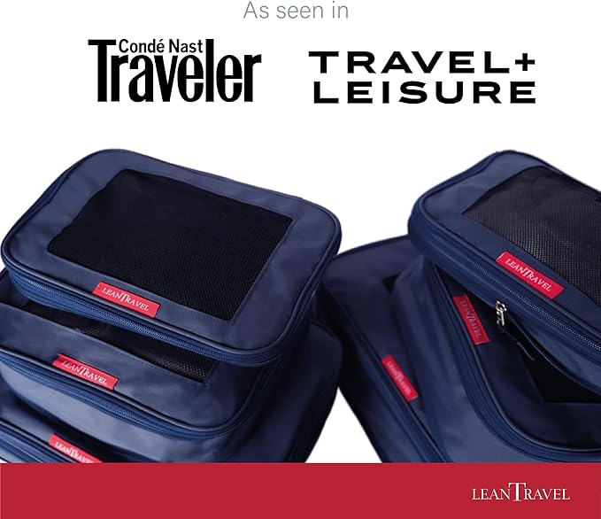 LeanTravel Compression Packing Cubes for Travel Organizers with Double Zipper 4 pack - Navy Color