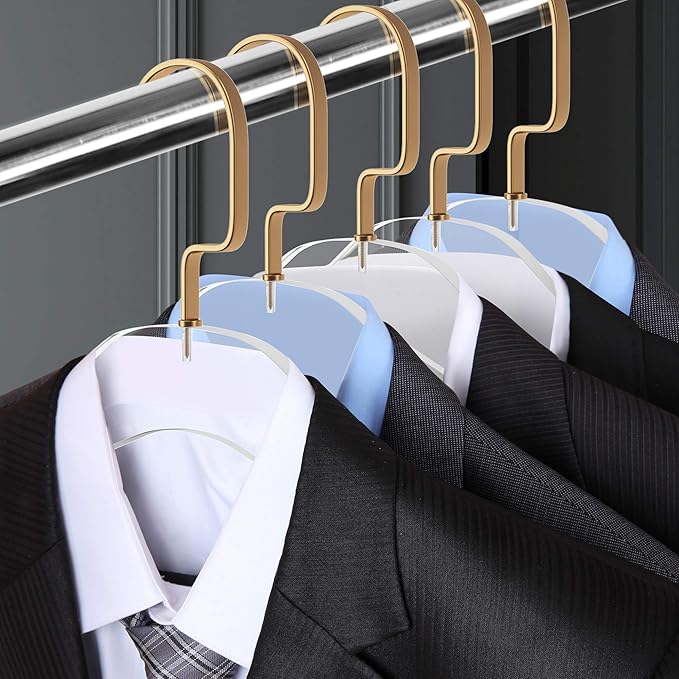 Acrylic Hanger | Sleek, Modern Clothes Hanger with Gold Hook | High End Closest Organizer Space Saving Hangers for Shirts, Jackets, Sweaters, Tops & More | 10 Pack