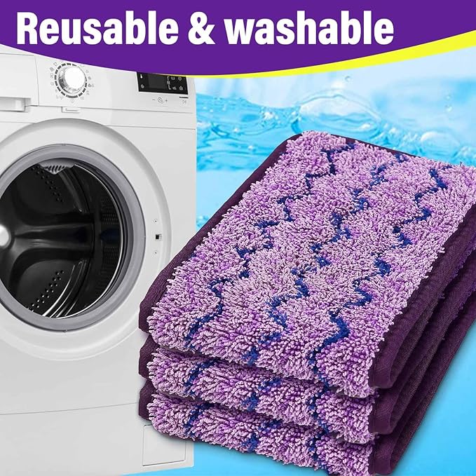 Panda Grip Purple Cloth 16.5 inch Mop Pads Refills 6 Pack Purple Cloth Microfiber Reusable Replacement Mop Pads Flat Replacements Heads for Wet Or Dry Floor Cleaning and Scrubbing,