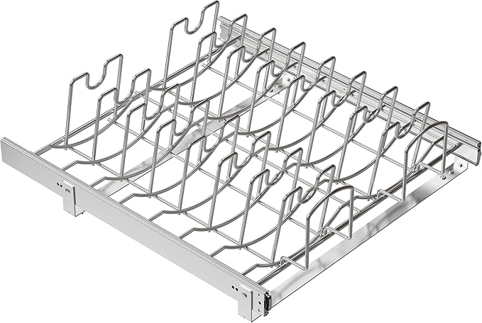 Slide Out Pot Lid Organizer Under Cabinet, Wire Dividers Kitchen Pull Out Pot Lid Storage Rack Holder, Full-Extension Rail 21" W*22" D