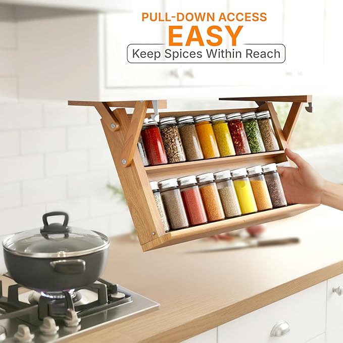 HOMESTEAD Upgraded Under Cabinet Spice Rack Organizer for Cabinet, Pull Down Hidden Spice Organizer, Kitchen Seasoning Organization Rack
