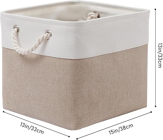 13×15×13 Inch Storage Cubes,6 Pack Cube Storage Bins for Shelves,Fabric Collapsible Storage Bins with Handles, Foldable Storage Basket for Organizing Clothes,Books (White&Beige,13"x15"x13")