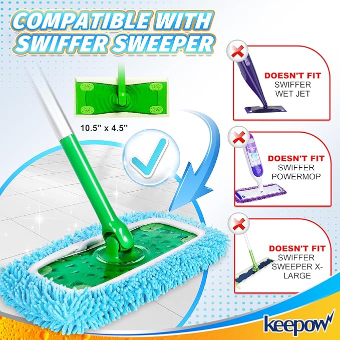 KEEPOW Wet Pads Refill for Swiffer Sweeper Mop and Sweep & Mop Deluxe - Dry Sweeping Cloths for Floor Mopping and Cleaning - Pet Heavy Duty Pads Refills, Upgraded Reusable (4 Pack)