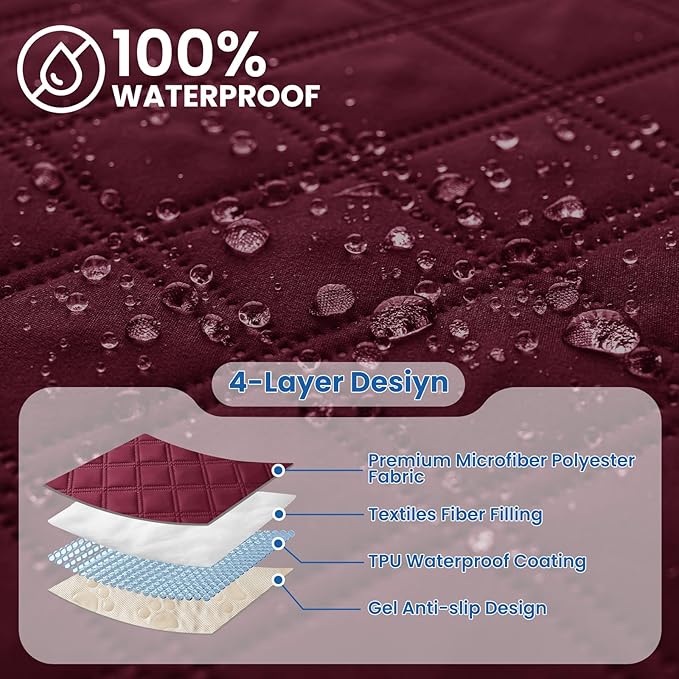 Waterproof Dog Bed Cover, Non-Slip Dog Blanket for Couch, Couch Covers for Dogs Washable, Pet Blanket for Furniture, Pet Bed Mat for Sofa, Car, Pet Supplies Christmas (82x102 Inch, Burgundy)