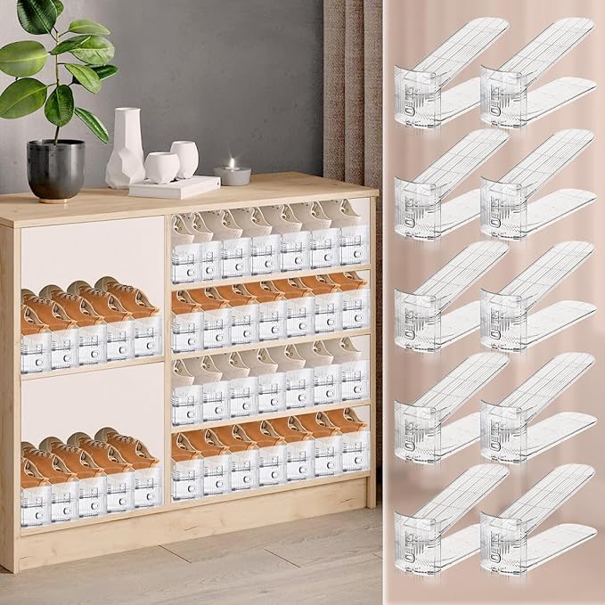 FENRUNXU Shoe Slots Organizer for Closet,24 Pack Shoe Stacker Shoe Rack Organizer for Closet Space Saver Storage Shoe Holder Organization(Transparent)
