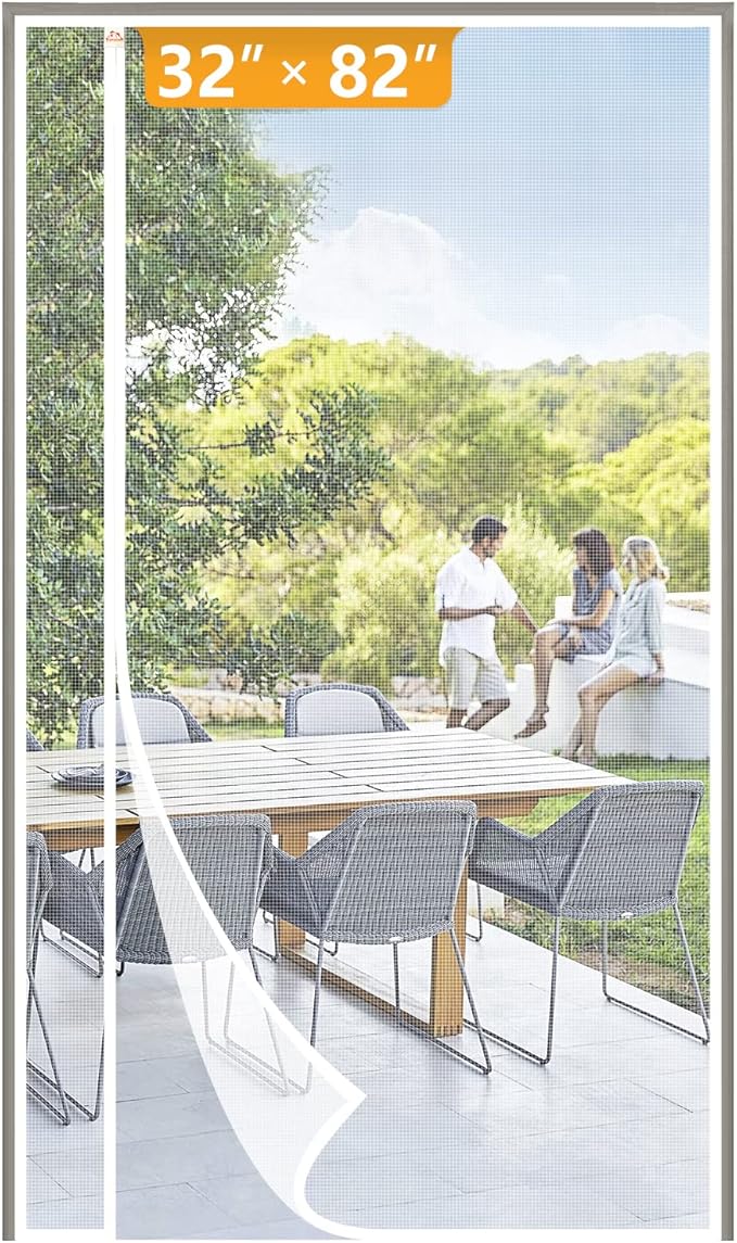 Yotache White Reversible Left Right Side Opening Magnetic Screen Door Fits Door Size 32 x 82, Unobstructed View Upgraded Polyester Mesh for Back Door, Actual Screen Size 34" x 83"