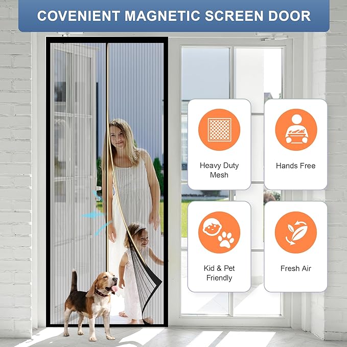 Magnetic Screen Door Mesh 40" x 84" - Fits 38" x 82" Door Size, Works for Patio, Sliding Door, Keeps Bug Mosquito Out, Fresh Air Flow, Black
