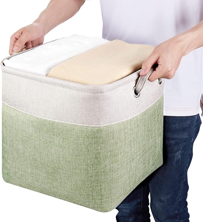 Storage Cube Bins 13x13 - 3-Pack 13x13x13 Inch Green Storage Cubes with Handles | Foldable Fabric Cube Storage Bins Organizer | Sage Green 13x13 Storage Cubes for Closet, Shelves