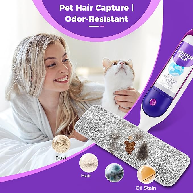 Reusable Pads for Swiffer® Power Mop™ - 100+ Wash Durable, High Absorption 4-Pack, Pet Hair Capture for Hardwood Tile & Vinyl Quick-Dry Refills