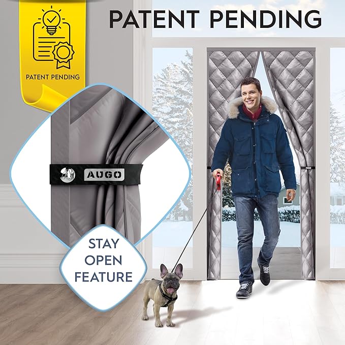 AUGO Thermal Door Curtain - Thermal Door Cover for Winter - Magnetic Thermal Insulated Door Curtain for Winter - Winter Door Insulation - Keeps Warm Air in & Cold Air Out - Home Winterizing Products