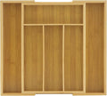 JoyJolt Bamboo Expandable Drawer Organizer for Kitchen Utensils, Adjustable Cutlery Tray, Bamboo Drawer Dividers Organizer for Silverware, Flatware, Knives in Kitchen, Bedroom (4-6 Slots)
