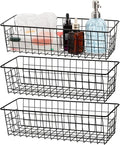 Hedume 3 Pack Metal Wire Storage Organizer Basket, 16.2" x 6.3" x 4.4" Bin Basket with Handles, Versatile Organizer for Kitchen, Pantry, Closet, Laundry Room, Cabinets, Bathroom - Black