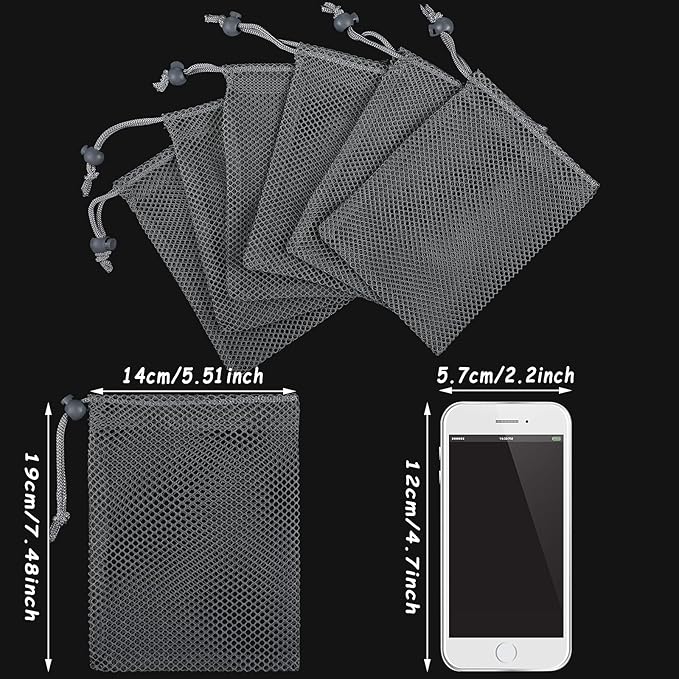 TecUnite 10 Pcs Mesh Bags Drawstring Laundry Bags Large Nylon Mesh Gift Dishwasher Bag with Sliding Drawstring for Kitchen Jewelry Gifts Wedding Favor Home(5.5 x 7.5 Inch,Gray)